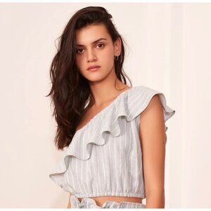 The Fifth Label Pixel One Shoulder Striped Ruffle Cropped Top Revolve Size Small